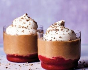 Chocolate and raspberry custard pots
