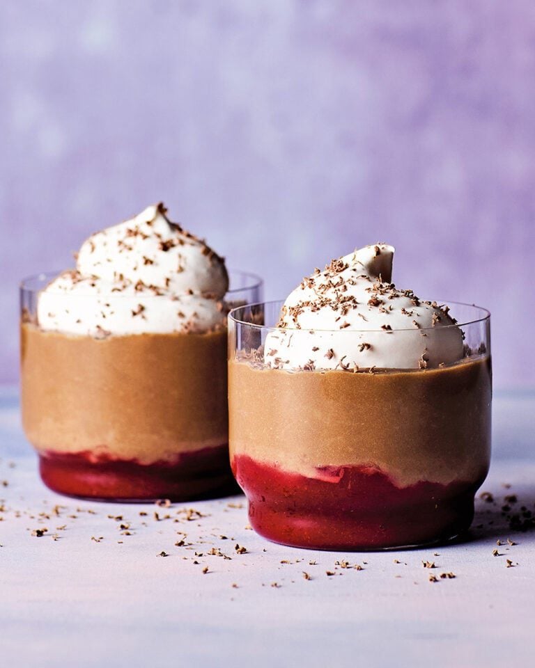 Chocolate and raspberry custard pots