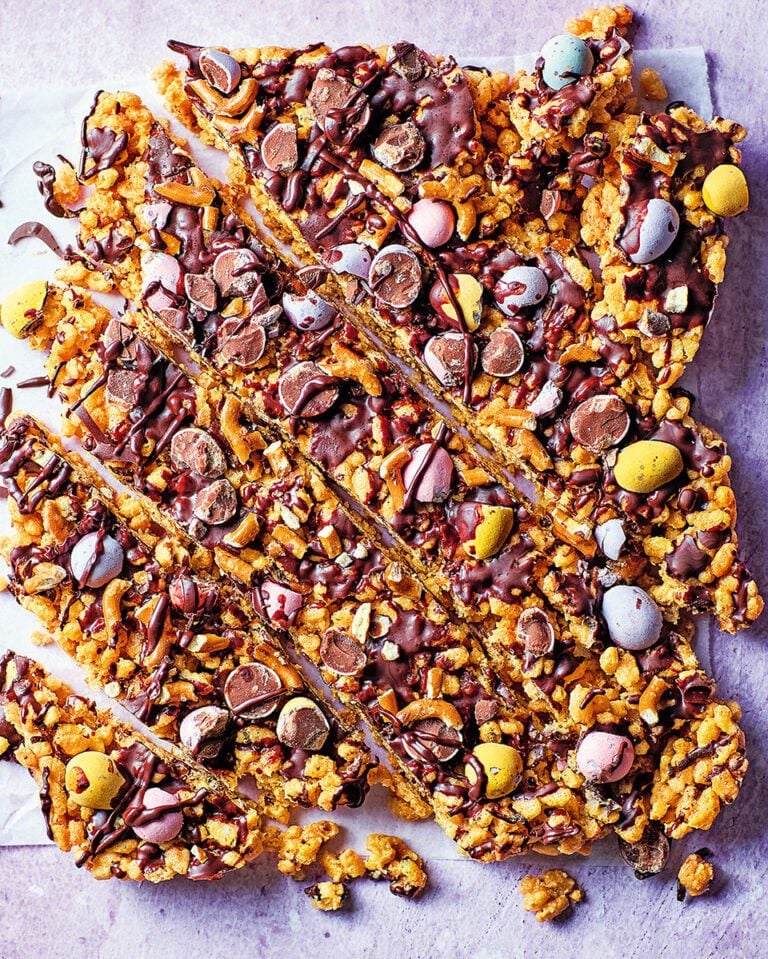 Mini eggs, chocolate and tahini Rice Krispie treats