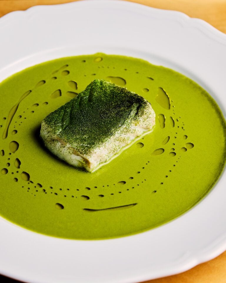 Confit cod with watercress velouté