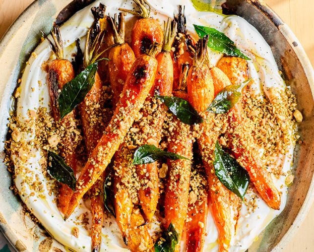 Ottolenghi's roasted carrots with curry leaf dukkah