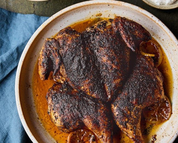 Black lime (loomi) and lemon spatchcock chicken