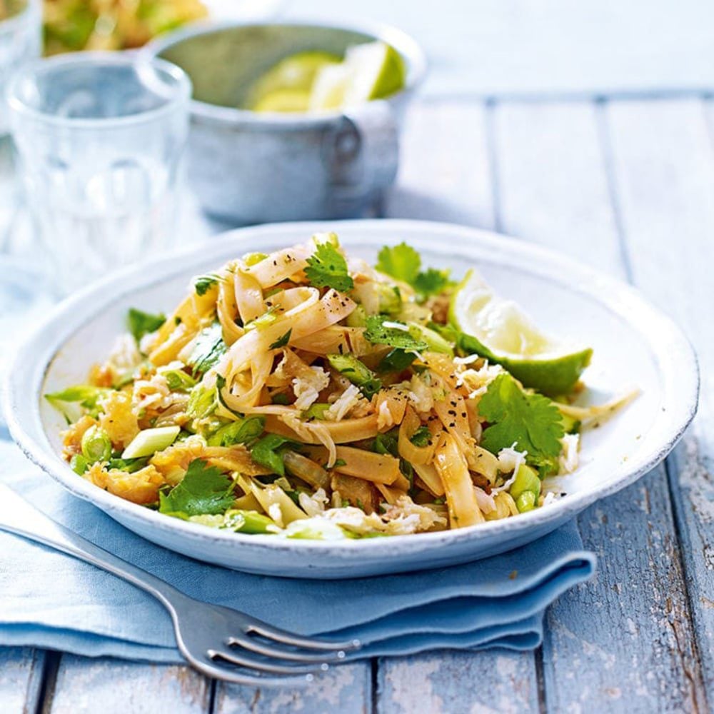 Chilli crab noodles in a bowl
