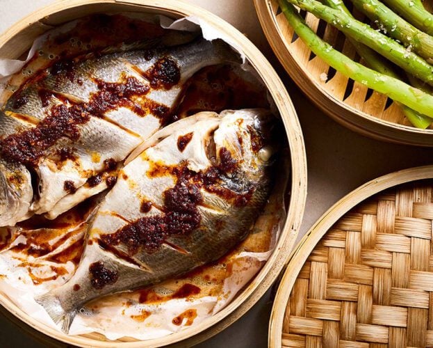 Steamed sea bream with sizzling ’nduja