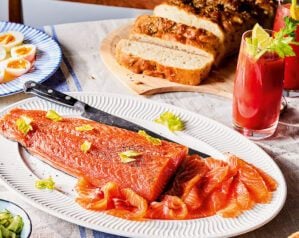 Bloody mary cured salmon brunch