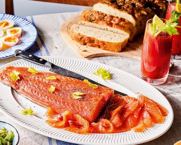 Bloody mary cured salmon brunch