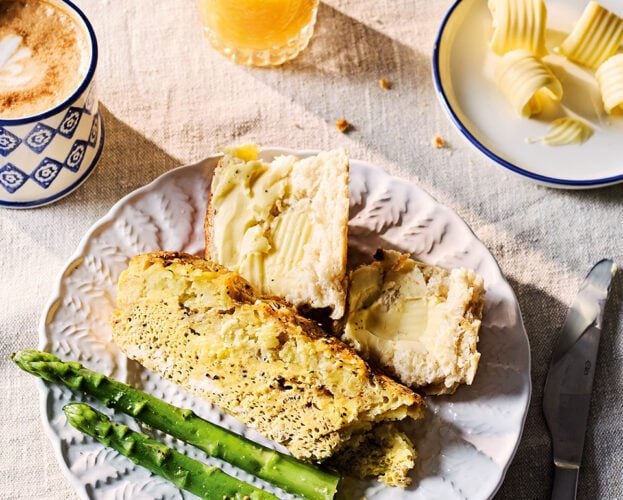 Cacio e pepe hash brown breakfast casserole