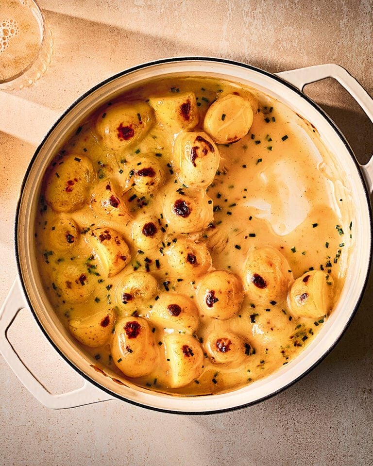 Cheesy cider rarebit new potatoes