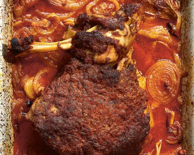 Indian roast lamb shoulder with ginger and fresh turmeric