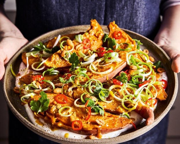 Steamed satay sweet potatoes