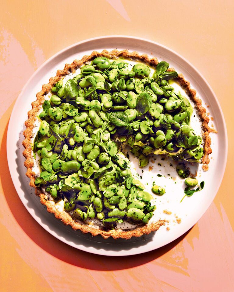 Broad bean and goat’s cheese tart