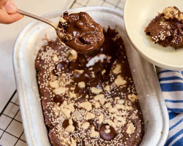 Pan-baked tahini, halva and coffee brownie