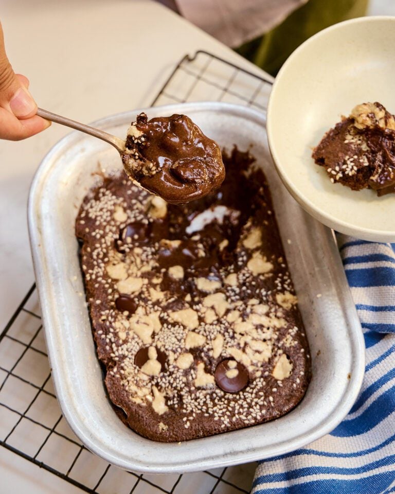 Pan-baked tahini, halva and coffee brownie