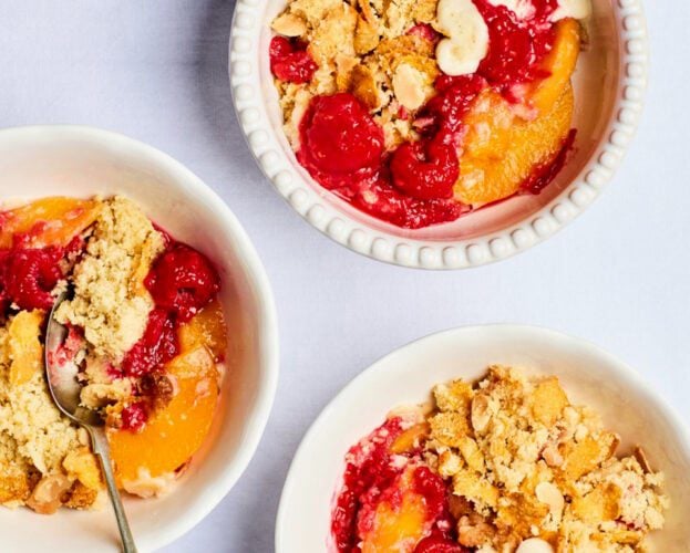 Peach melba frangipane crumble