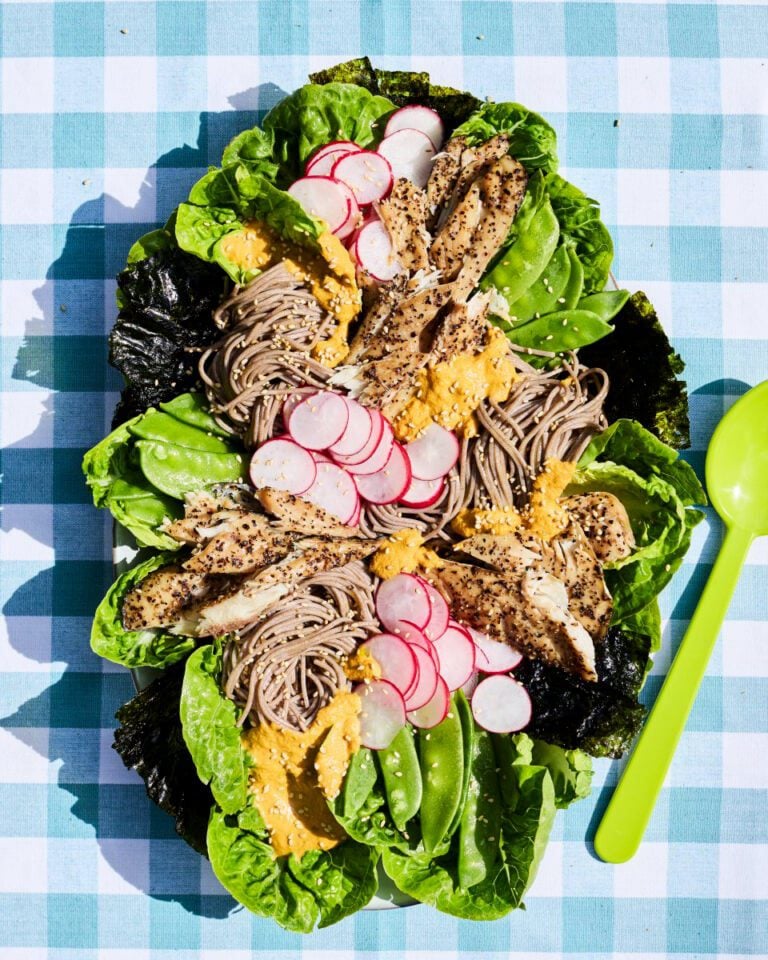 Soba noodle salad with smoked mackerel and miso dressing