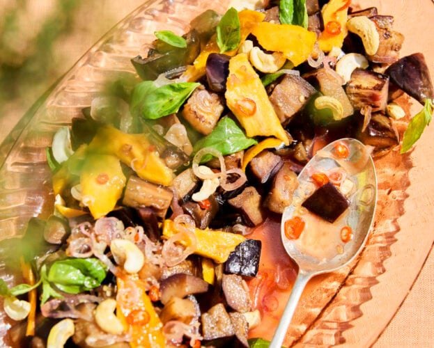 Sweet and sour aubergine salad
