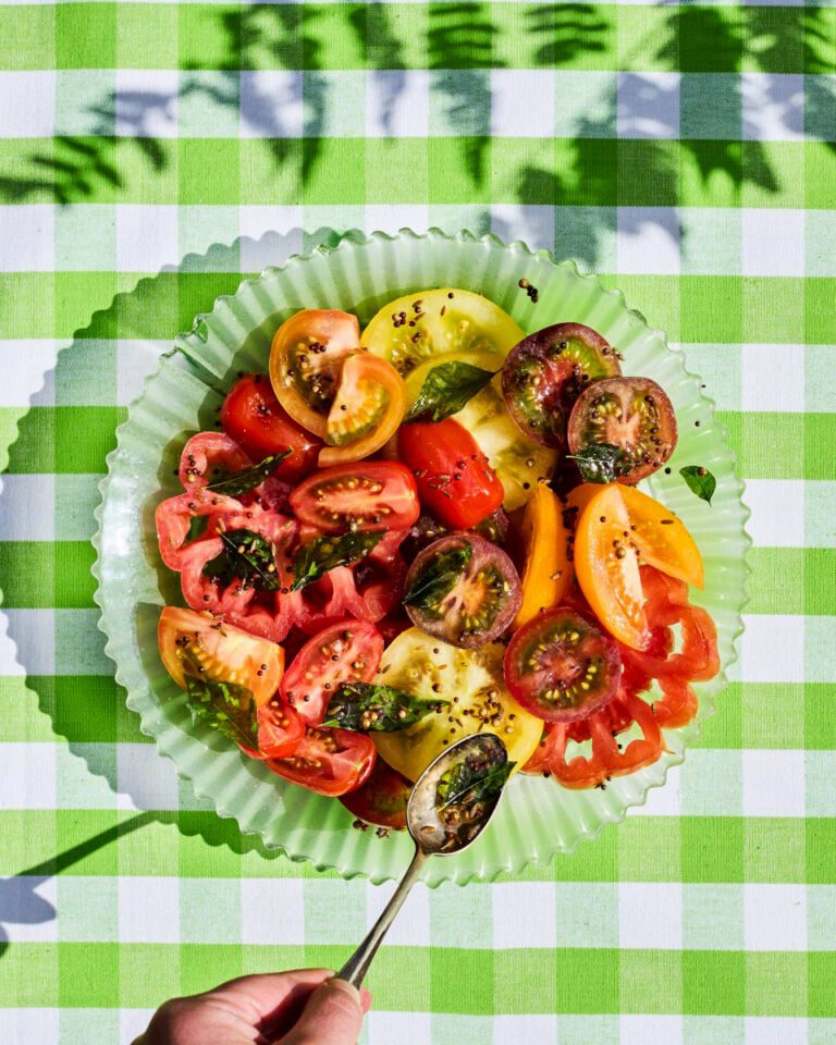 Tomato salad with Indian-style tarka dressing