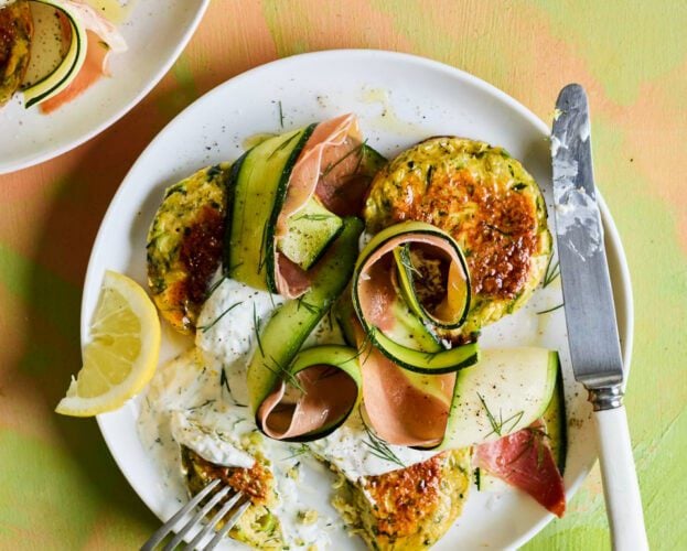 Courgette fritters with lemon dill yogurt