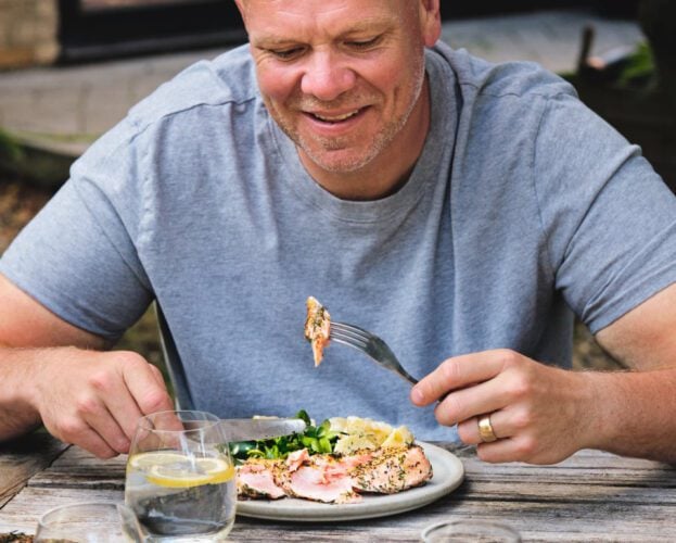 Tom Kerridge’s barbecue salmon with fennel and dill