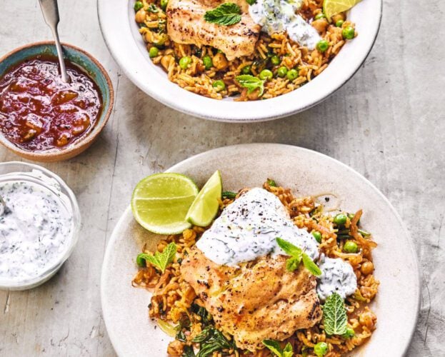 Emily English’s tikka cod with caramelised onion