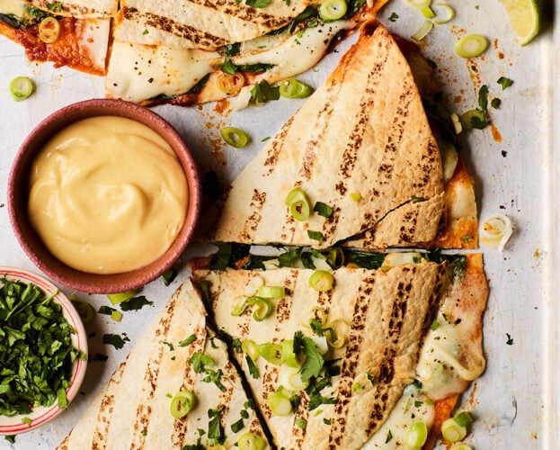 Air fryer ’nduja, spinach and mozzarella quesadillas