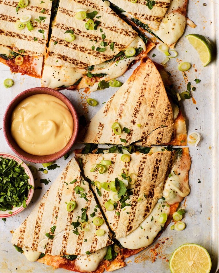 Air fryer ’nduja, spinach and mozzarella quesadillas