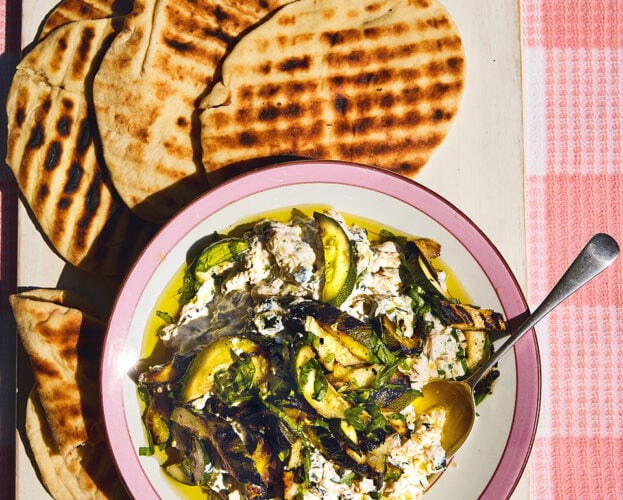 Charred courgette dip with flatbreads