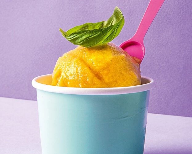 Caramelised pineapple and basil sorbet