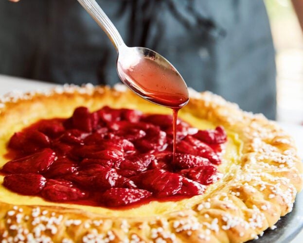 Nicola Lamb’s roasted strawberry brioche tart
