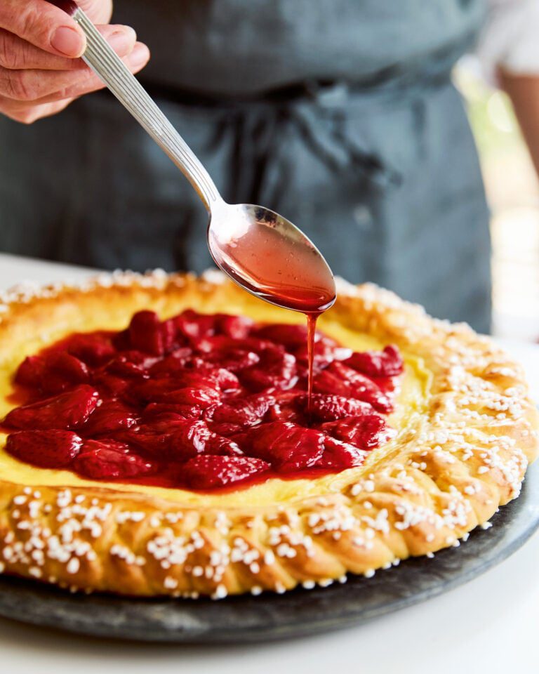 Nicola Lamb’s roasted strawberry brioche tart