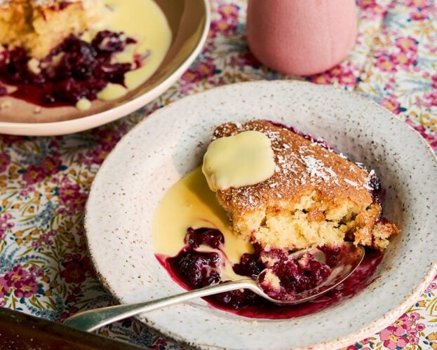 Blackberry sponge pudding with coconut