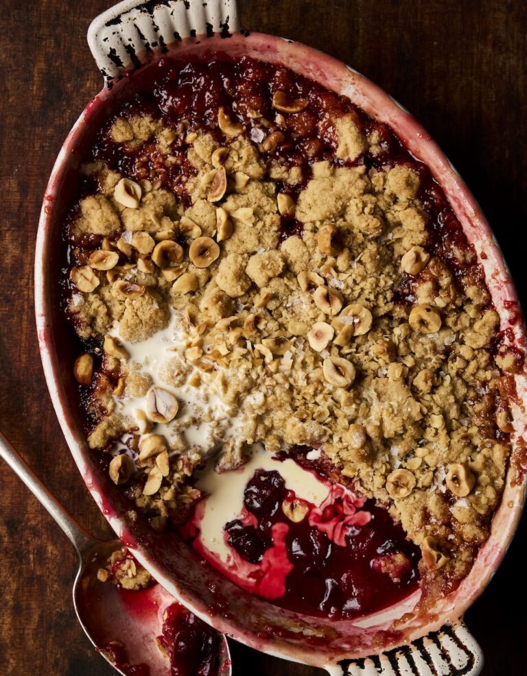 Damson and hazelnut crumble